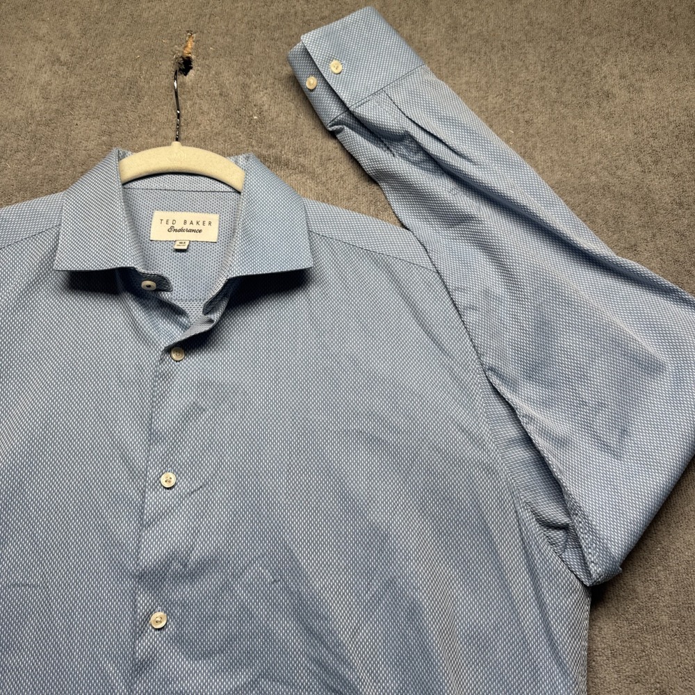 Ted Baker Endurance dress shirt blue geometric microprint button up 16.5